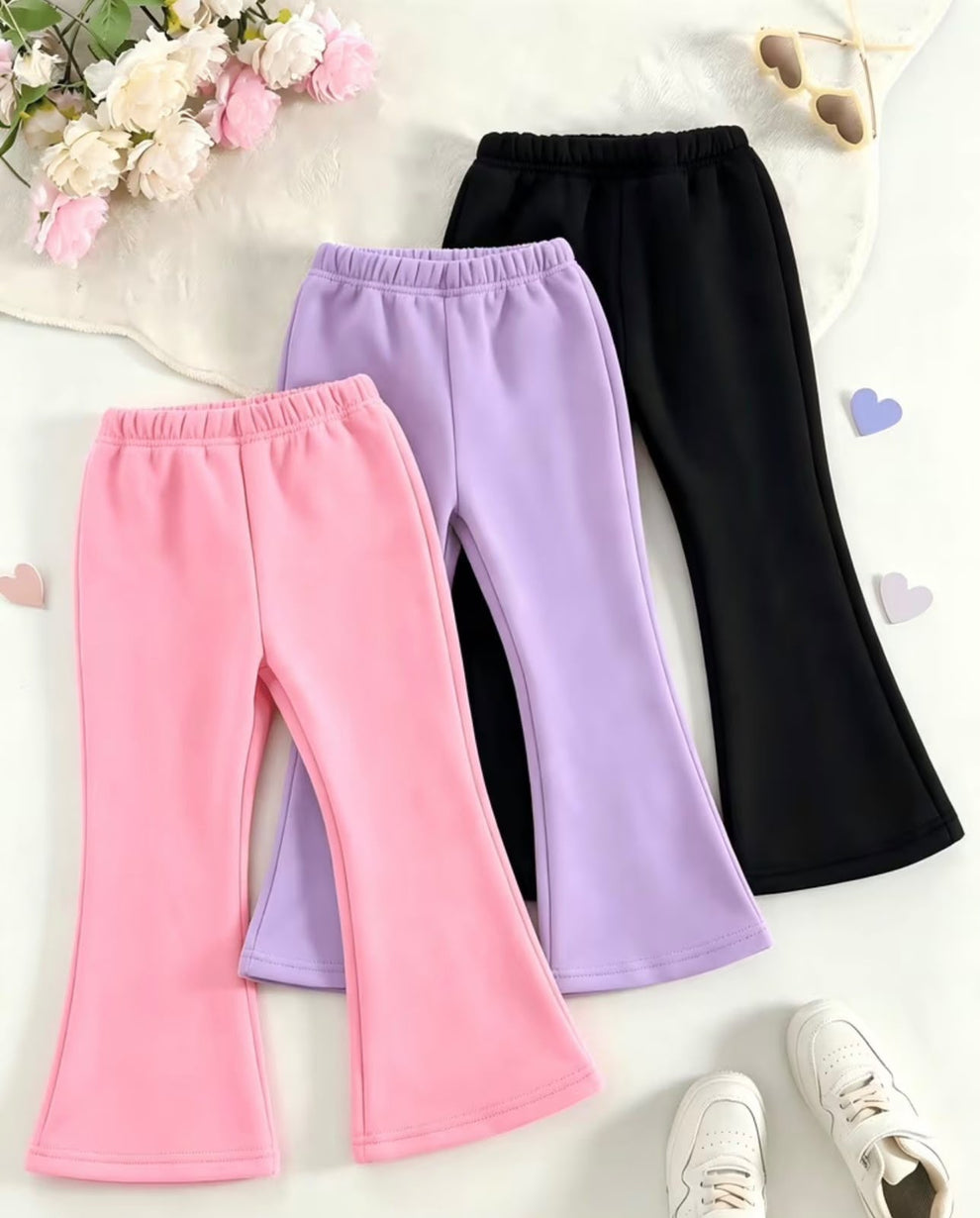 Double Heart Flared Fleece Trousers Pack of 3 (Black,Pink,Lilac)