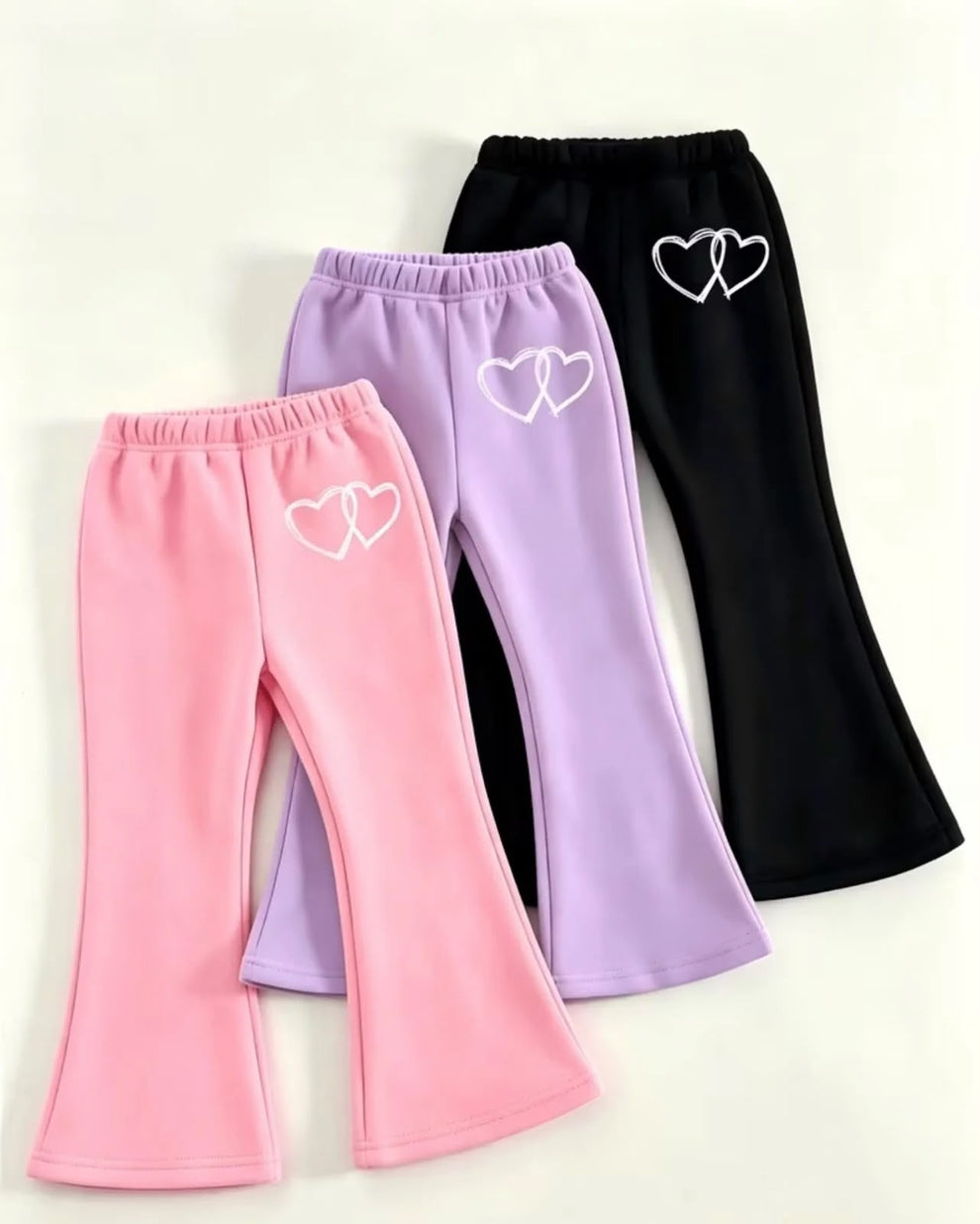 Double Heart Flared Fleece Trousers Pack of 3 (Black,Pink,Lilac)
